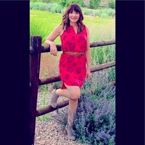 Coral & burgundy floral dress